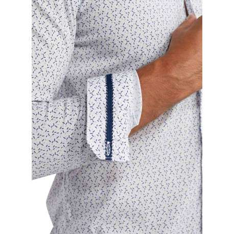 Chemise en coton blanche à motifs pourvue d'une coupe slim et d'un col français - Image 7