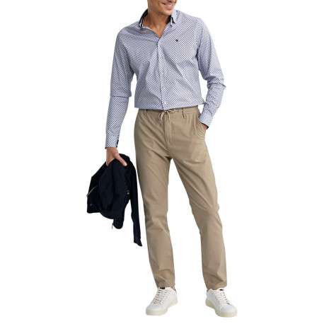 Chemise en coton bleue à motifs pourvue d'une coupe slim et d'un col français