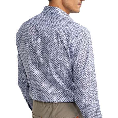 Chemise en coton bleue à motifs pourvue d'une coupe slim et d'un col français - Image 2