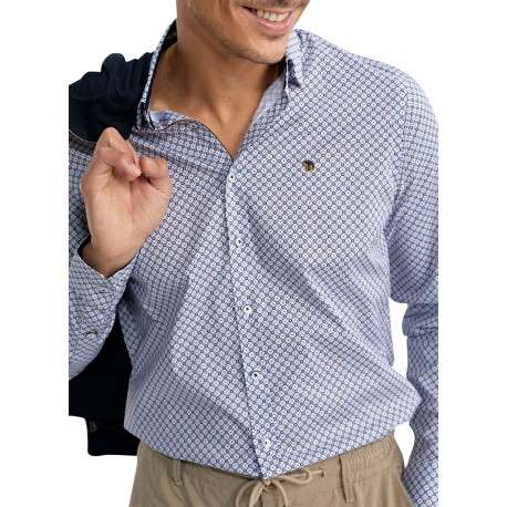 Chemise en coton bleue à motifs pourvue d'une coupe slim et d'un col français - Image 3