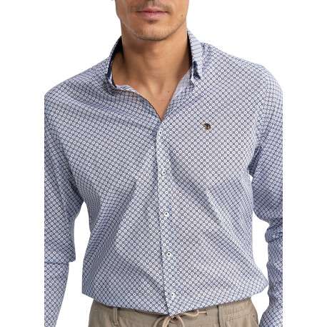 Chemise en coton bleue à motifs pourvue d'une coupe slim et d'un col français - Image 4