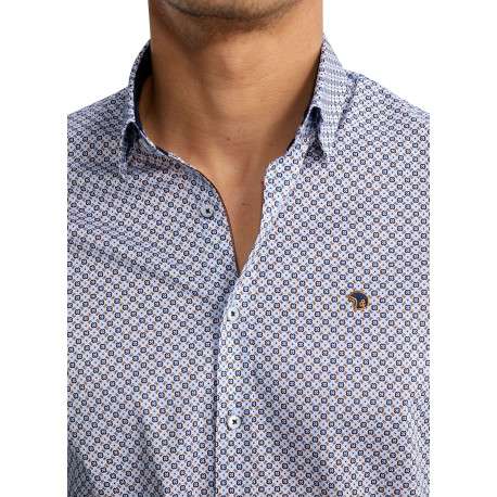Chemise en coton bleue à motifs pourvue d'une coupe slim et d'un col français - Image 6