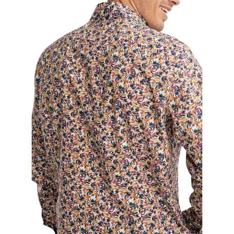 Chemise en coton orange florale pourvue d'une coupe slim et d'un col français - Image 2