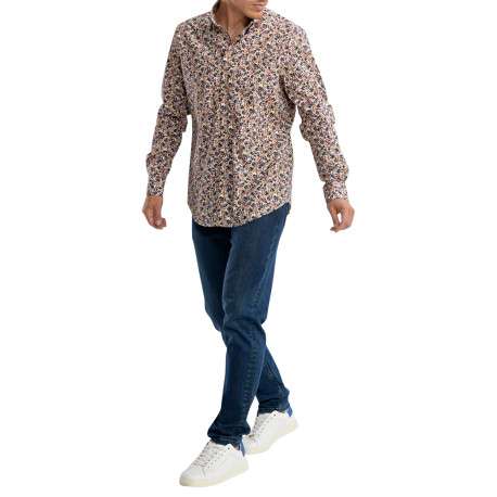 Chemise en coton orange florale pourvue d'une coupe slim et d'un col français - Image 3