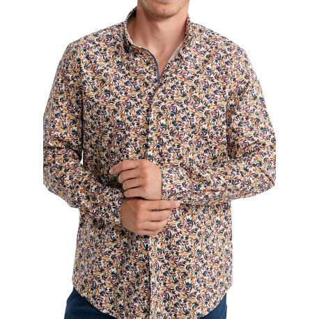 Chemise en coton orange florale pourvue d'une coupe slim et d'un col français - Image 4