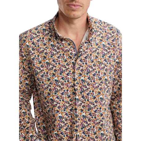 Chemise en coton orange florale pourvue d'une coupe slim et d'un col français - Image 5