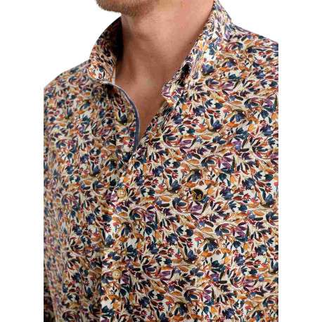 Chemise en coton orange florale pourvue d'une coupe slim et d'un col français - Image 6