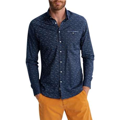 Chemise marine à motifs pourvue d'un col français et d'une coupe slim