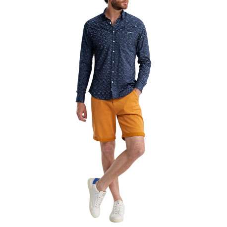 Chemise marine à motifs pourvue d'un col français et d'une coupe slim - Image 3
