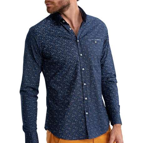 Chemise marine à motifs pourvue d'un col français et d'une coupe slim - Image 4