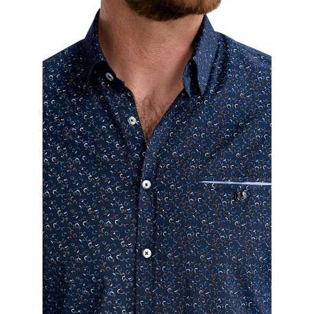 Chemise marine à motifs pourvue d'un col français et d'une coupe slim - Image 5