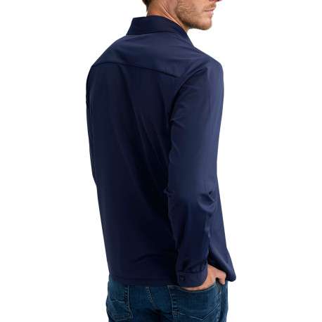 Chemise marine unie pourvue d'un col français et d'une coupe slim - Image 2