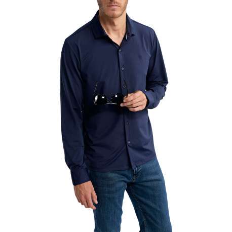 Chemise marine unie pourvue d'un col français et d'une coupe slim - Image 3