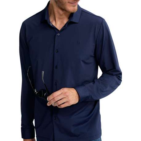 Chemise marine unie pourvue d'un col français et d'une coupe slim - Image 4