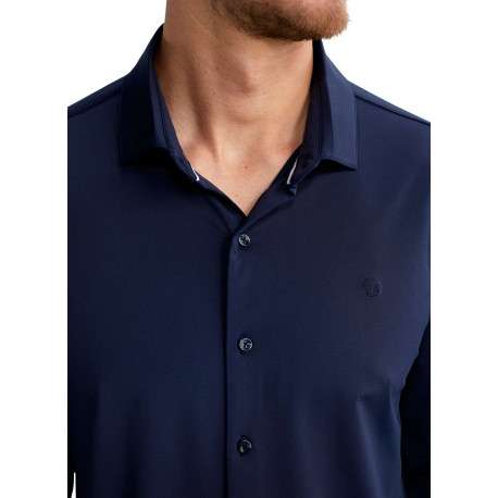 Chemise marine unie pourvue d'un col français et d'une coupe slim - Image 5