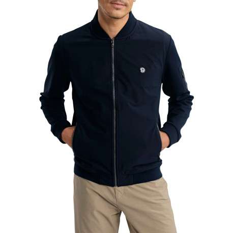 Sweat zippé en coton mélangé marine uni pourvu d'une coupe droite