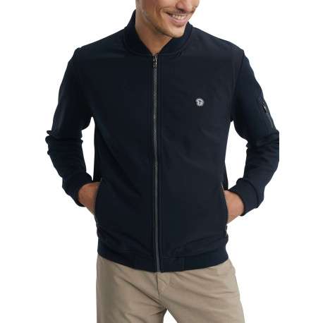 Sweat zippé en coton mélangé marine uni pourvu d'une coupe droite - Image 4