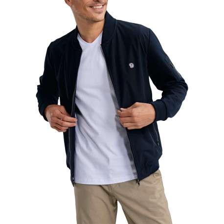 Sweat zippé en coton mélangé marine uni pourvu d'une coupe droite - Image 5