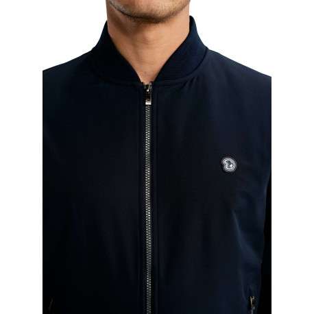 Sweat zippé en coton mélangé marine uni pourvu d'une coupe droite - Image 6
