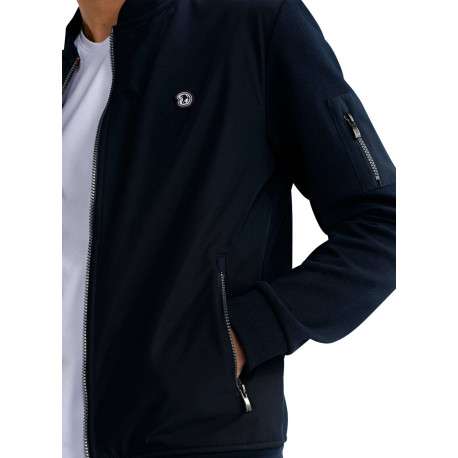 Sweat zippé en coton mélangé marine uni pourvu d'une coupe droite - Image 7