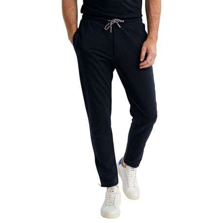 Pantalon jogging en coton mélangé marine uni pourvu d'une coupe droite