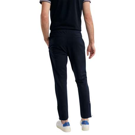 Pantalon jogging en coton mélangé marine uni pourvu d'une coupe droite - Image 2