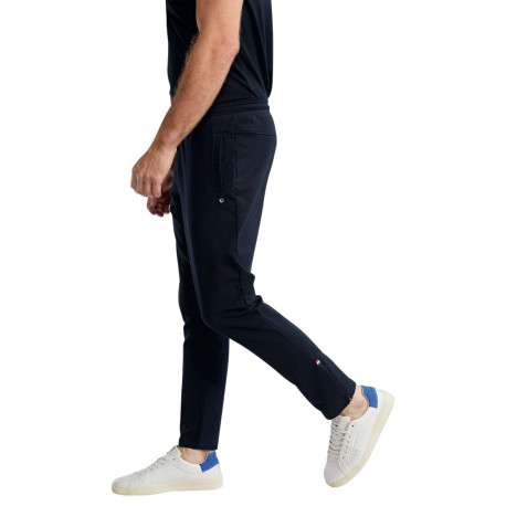 Pantalon jogging en coton mélangé marine uni pourvu d'une coupe droite - Image 4