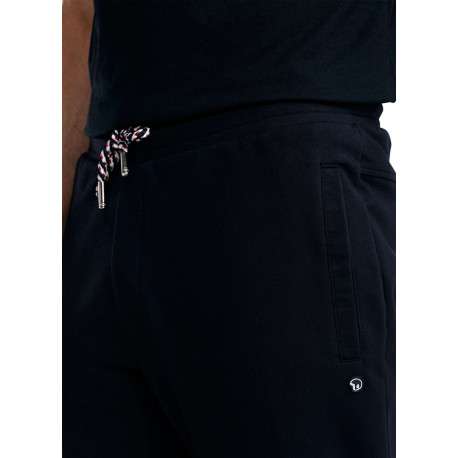 Pantalon jogging en coton mélangé marine uni pourvu d'une coupe droite - Image 5