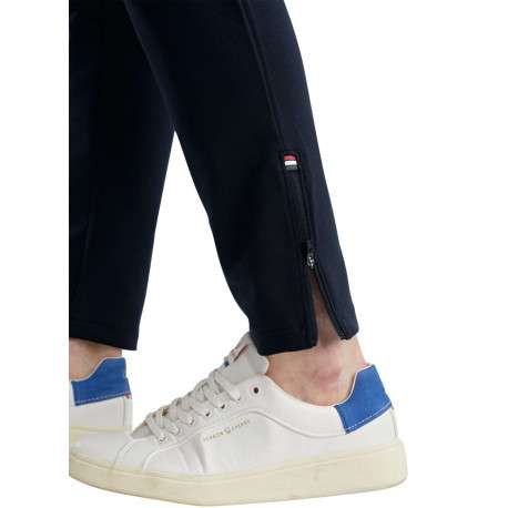 Pantalon jogging en coton mélangé marine uni pourvu d'une coupe droite - Image 6