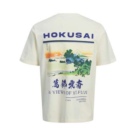 T-shirt en coton écru à coupe droite pourvu d'un col rond côtelé - Image 2