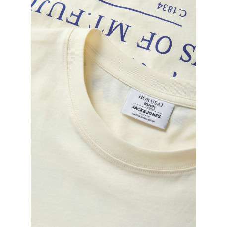 T-shirt en coton écru à coupe droite pourvu d'un col rond côtelé - Image 4