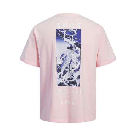 T-shirt en coton rose à coupe droite pourvu d'un col rond côtelé - Image 2
