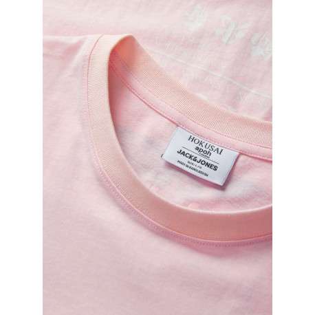 T-shirt en coton rose à coupe droite pourvu d'un col rond côtelé - Image 3
