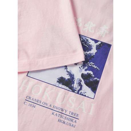 T-shirt en coton rose à coupe droite pourvu d'un col rond côtelé - Image 4