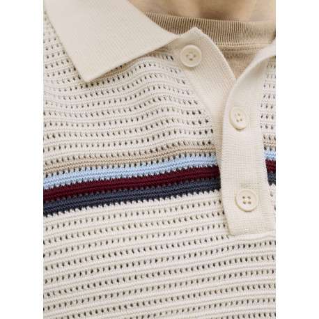 Polo en coton biologique écru à coupe droite orné d'un motif à rayures - Image 2