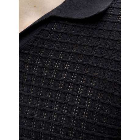 Polo en coton biologique noir à coupe droite pourvu d'un col à revers - Image 2