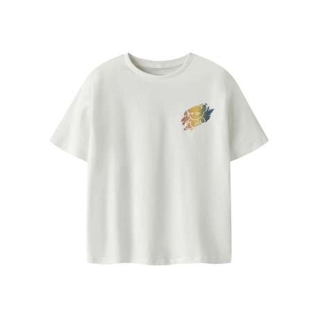 T-shirt en coton biologique blanc uni pourvu d'un imprimé ours