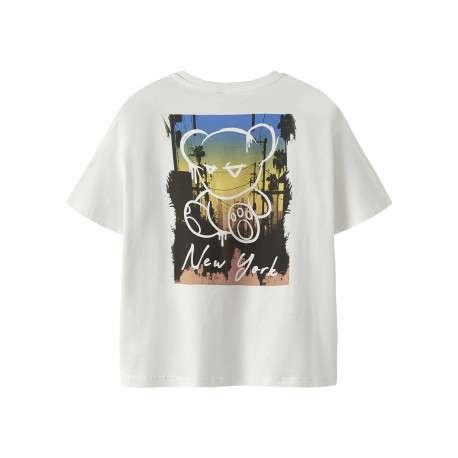 T-shirt en coton biologique blanc uni pourvu d'un imprimé ours - Image 2