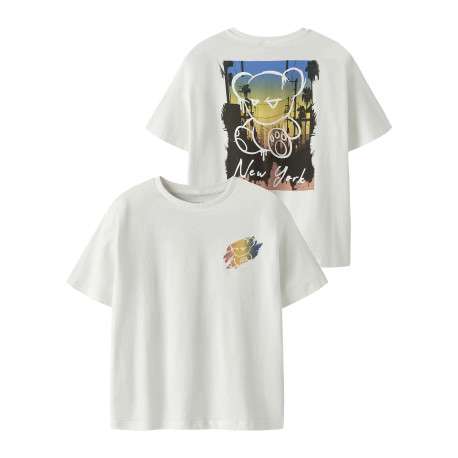 T-shirt en coton biologique blanc uni pourvu d'un imprimé ours - Image 5