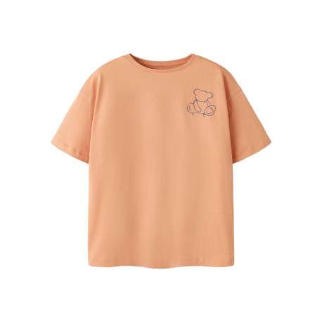 T-shirt en coton biologique peche uni pourvu d'un imprimé ours