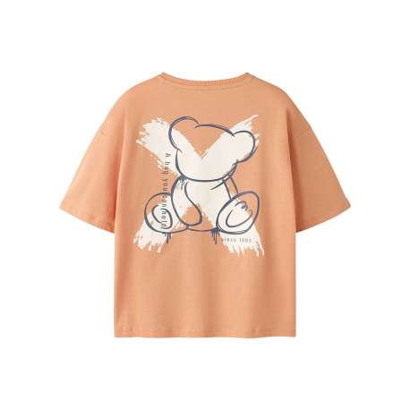 T-shirt en coton biologique peche uni pourvu d'un imprimé ours - Image 2