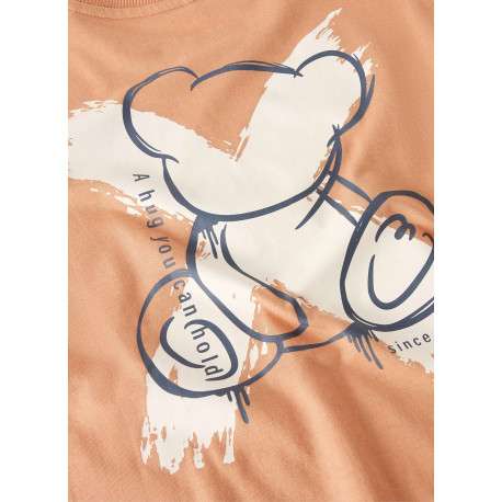 T-shirt en coton biologique peche uni pourvu d'un imprimé ours - Image 4