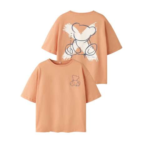T-shirt en coton biologique peche uni pourvu d'un imprimé ours - Image 5