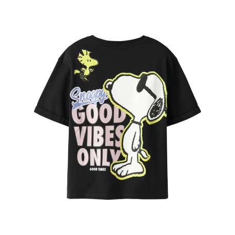 T-shirt noir uni pourvu d'un imprimé snoopy et d'un col rond - Image 2