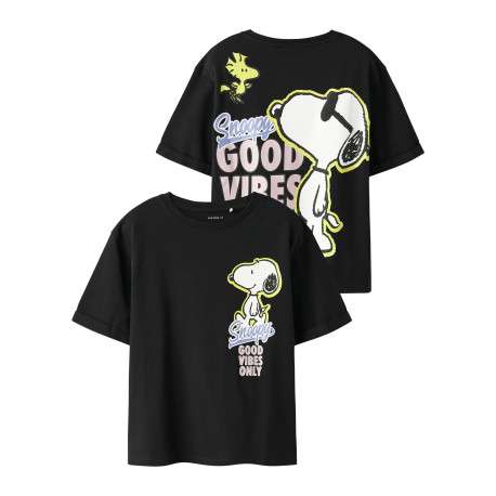 T-shirt noir uni pourvu d'un imprimé snoopy et d'un col rond - Image 6