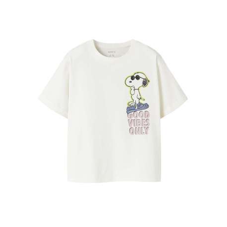 T-shirt blanc uni pourvu d'un imprimé snoopy et d'un col rond