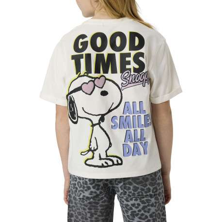 T-shirt blanc uni pourvu d'un imprimé snoopy et d'un col rond - Image 4