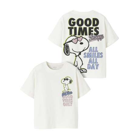 T-shirt blanc uni pourvu d'un imprimé snoopy et d'un col rond - Image 7