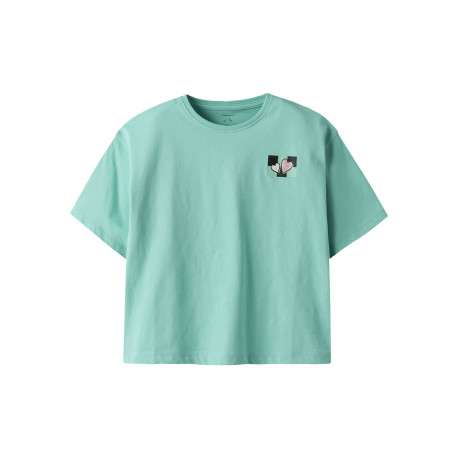 T-shirt en coton biologique turquoise uni pourvu d'imprimés en damier