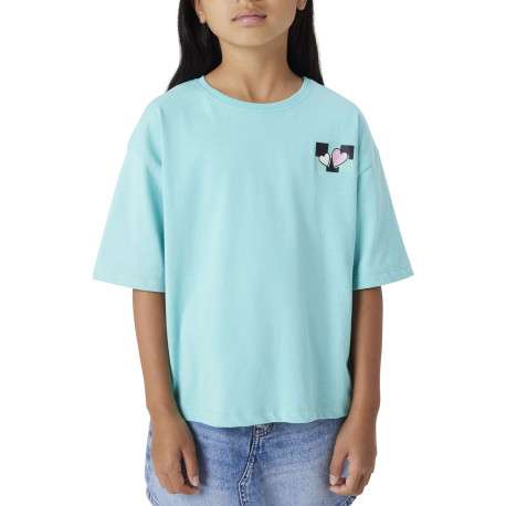 T-shirt en coton biologique turquoise uni pourvu d'imprimés en damier - Image 3